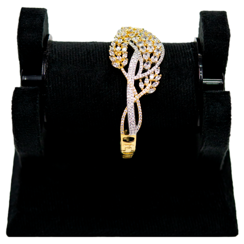 Gold Leaf Design Bracelet with White Stones